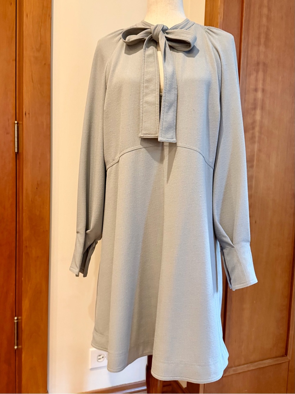 See By Chloé Dove Gray Tie-Neck Shift Dress
